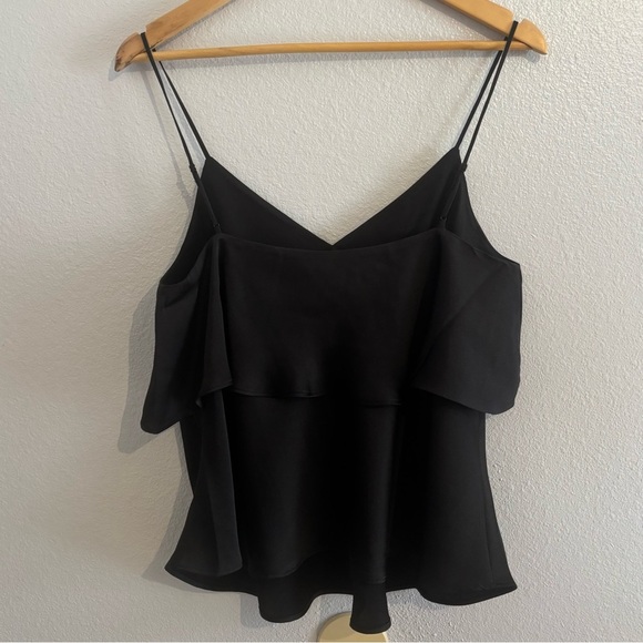 Express Black Satin Ruffle Camisole Tank Size M Holiday Glam / NYE Party Top - Picture 4 of 9